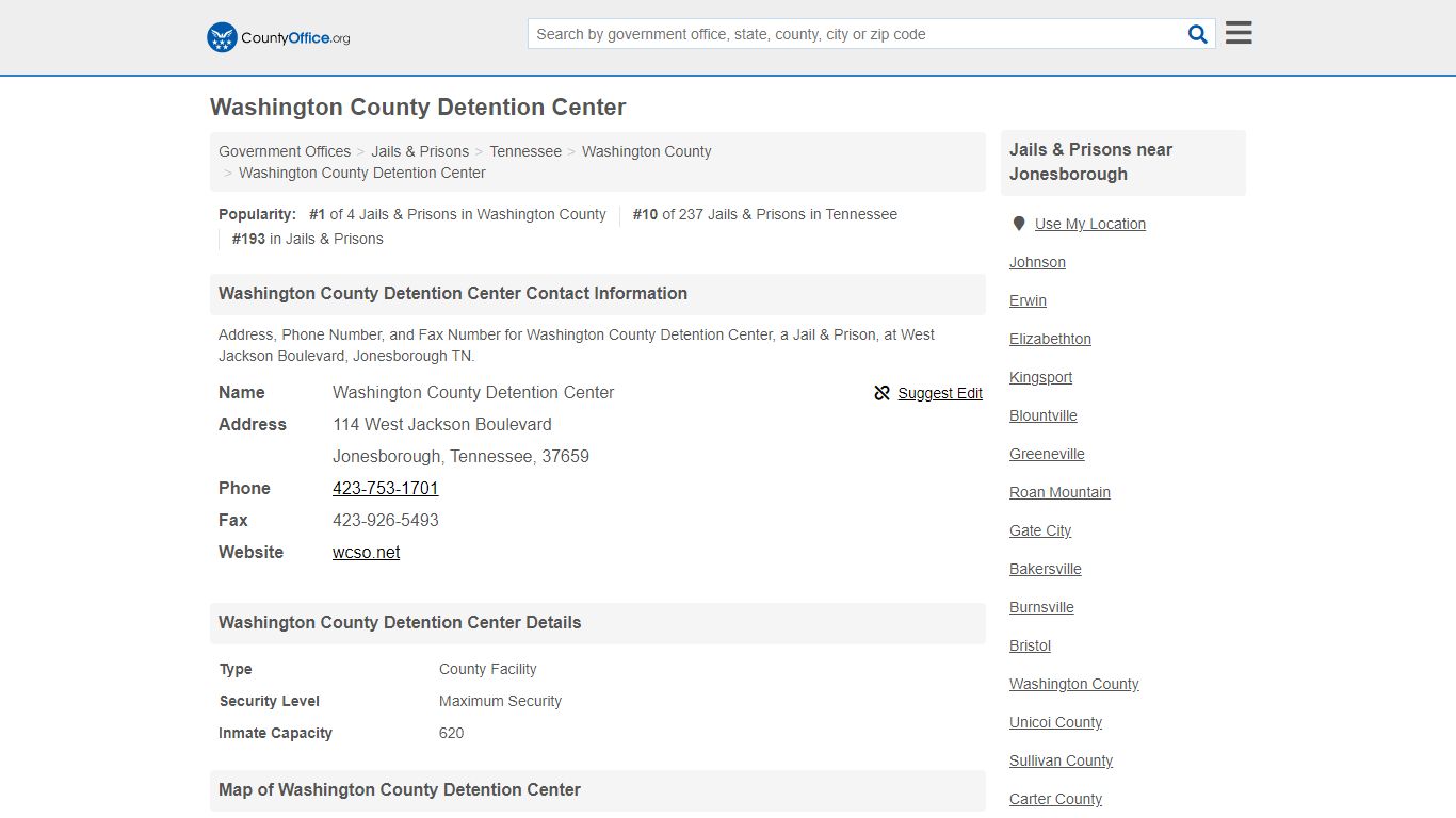 Washington County Detention Center - Jonesborough, TN (Address, Phone ...