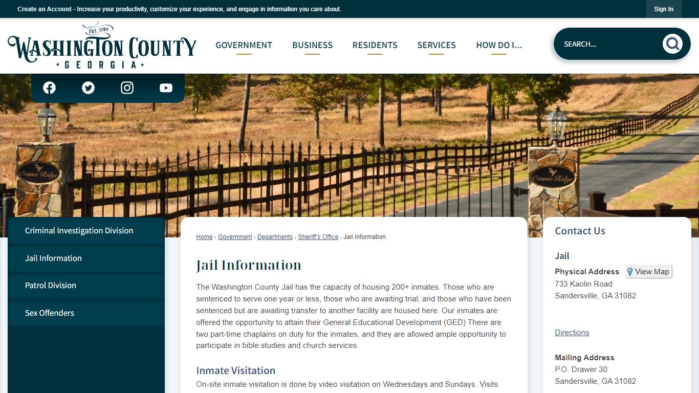 Jail Information | Washington County, GA